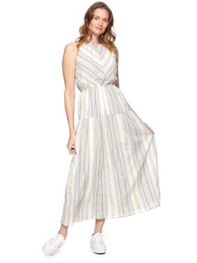 THREADGRIT SALLY HIGH NECK STRIPED MAXI DRESS BLUE/YELLOW 100% cotton - large